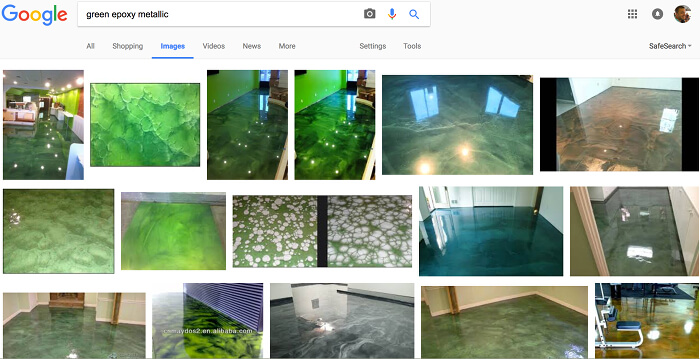 Google search: green metallic epoxy floors