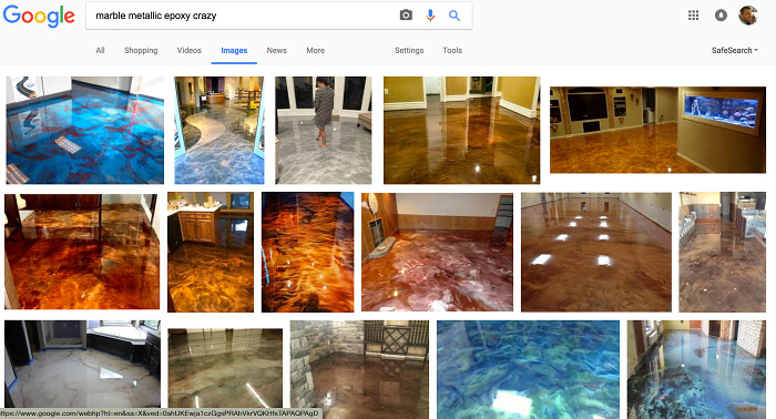 Google search: marble metallic epoxy crazy floors